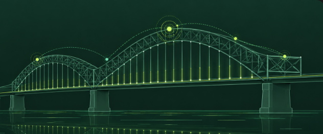 A technical line illustration of the Hernando de Soto Bridge